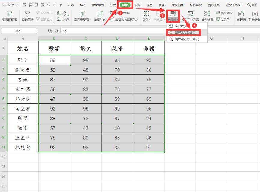 Excel中如何快速圈出不及格成绩-小平平